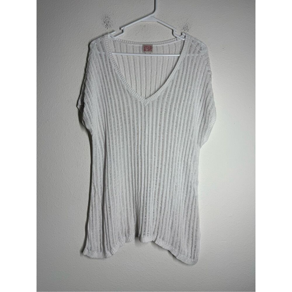 Canyon River Blues Women’s White Knit Top Size L Vneck See Description